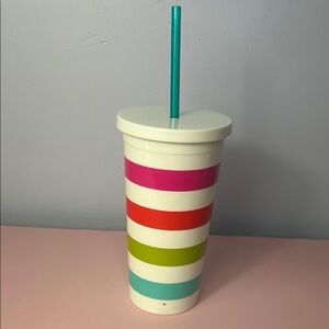 Kate Spade Multicolor Striped Tumbler with Straw
